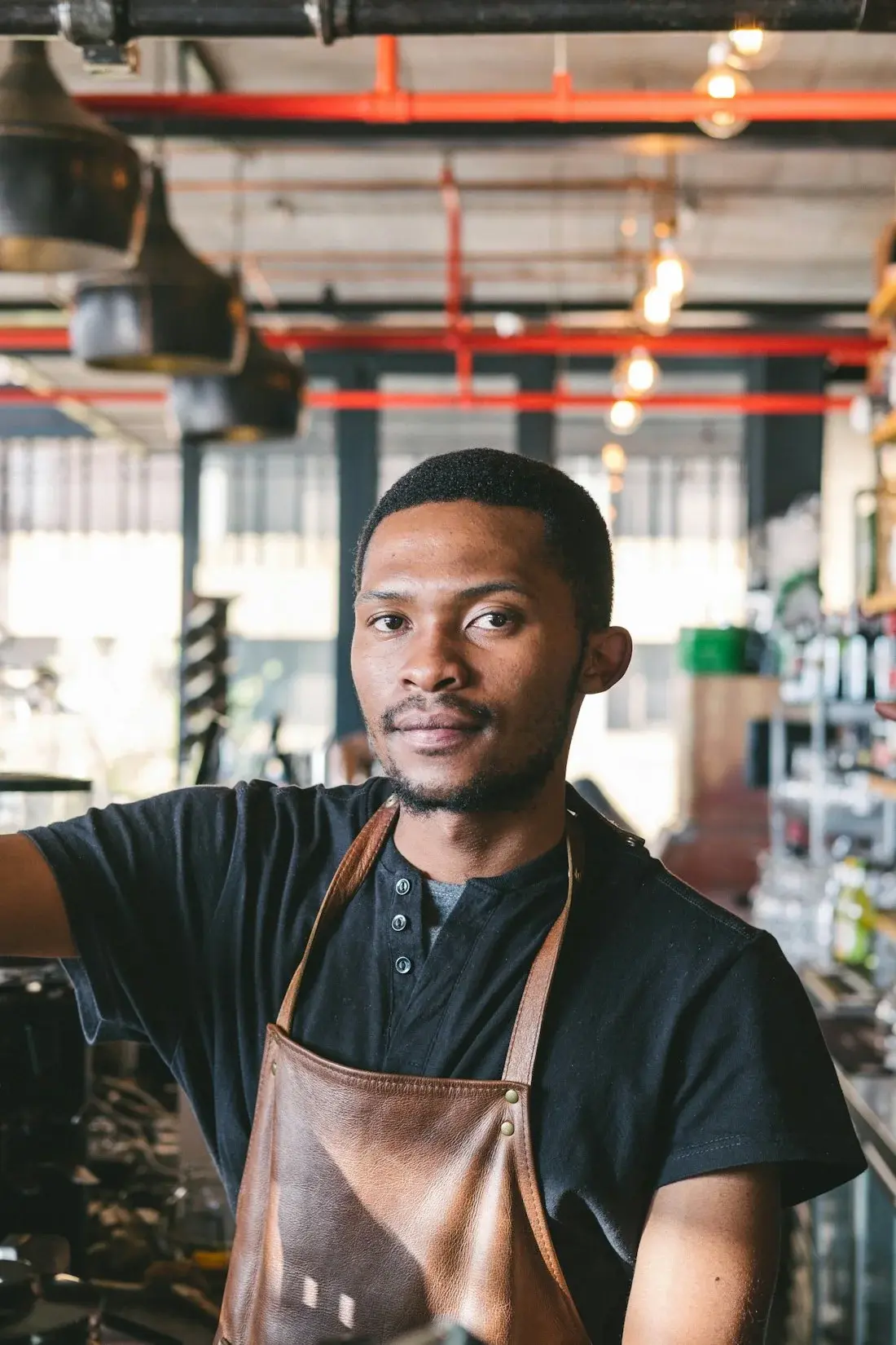 Retail employee wearing an apron